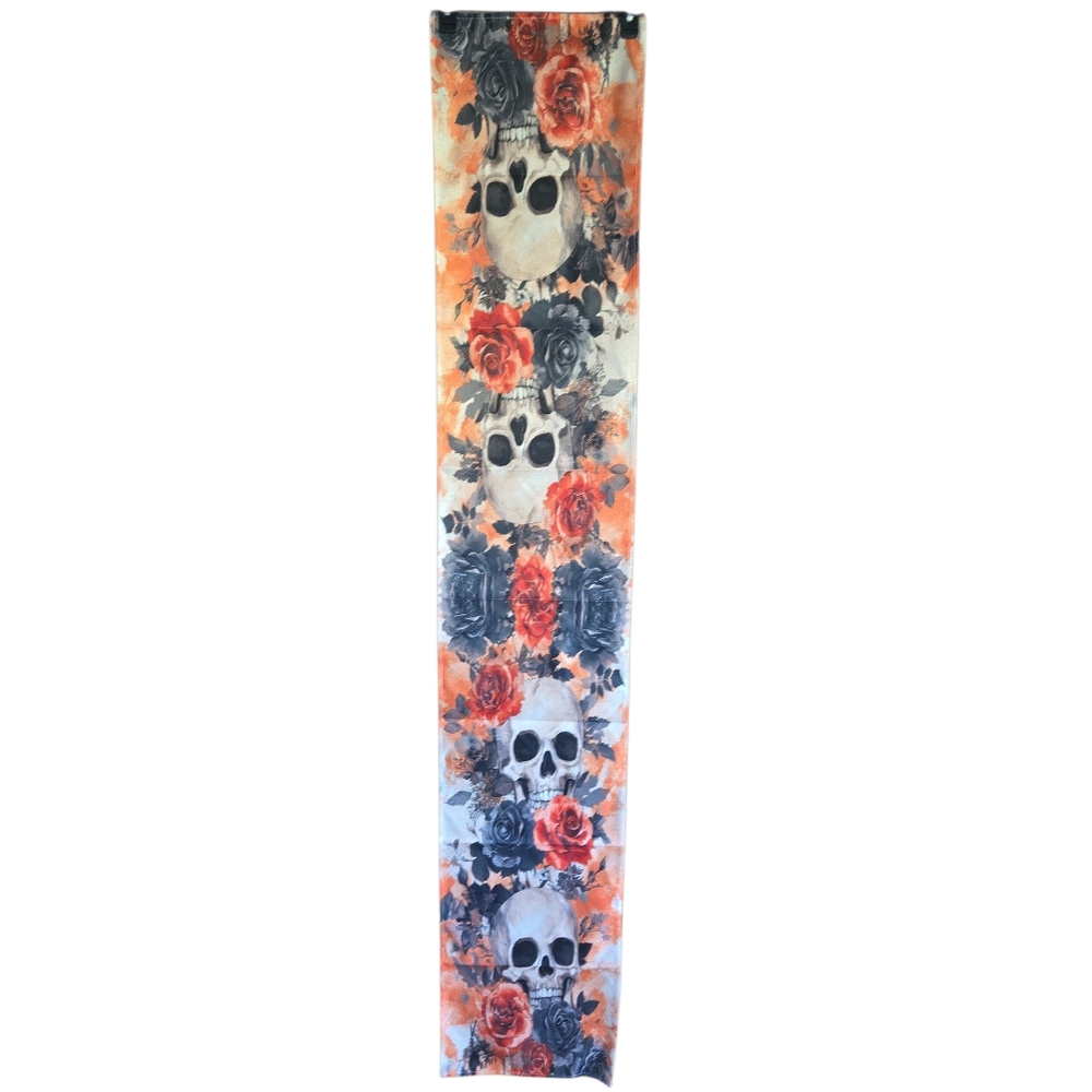 Skull and Roses Table Runner - Orange and Gray - Picture 2 of 3
